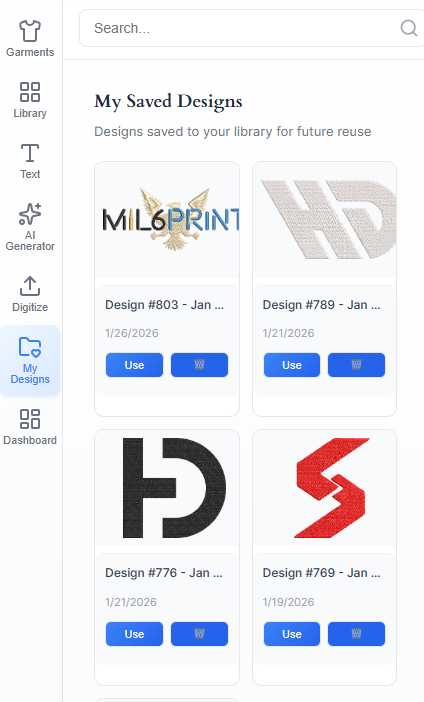 My Designs panel