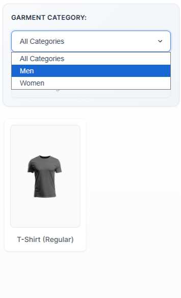Garment category filter
